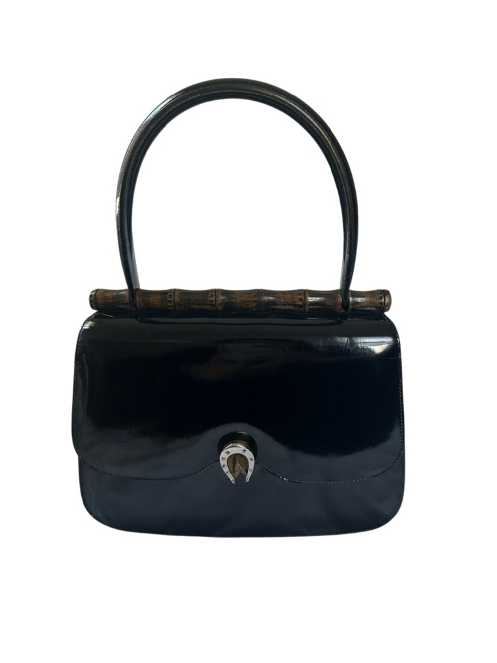 Gucci Black Patent Shoulder Bag with Bamboo Accent - Picture 3 of 14